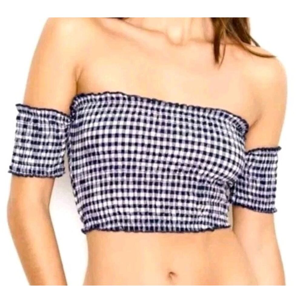 Victorias Secret Sexy Tee Off Shoulder Bra Top Gingham Smocked Bandeau Crop Sz S
